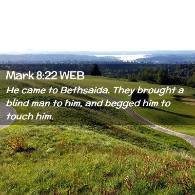 Picture 02 - Mark 8:22 WEB - He came to Bethsaida. They brought a blind man to - Bible Verse Picture