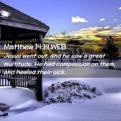 Picture 02 - Matthew 14:14 WEB - Jesus went out, and he saw a great multitude. He - Bible Verse Picture