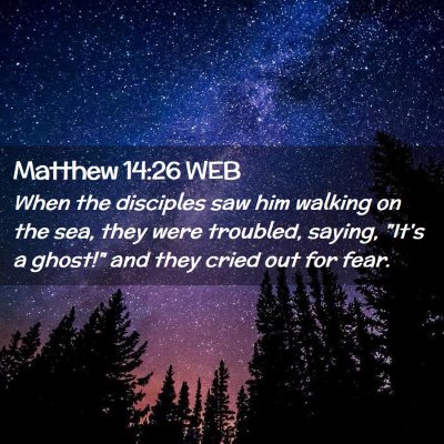 Picture 02 - Matthew 14:26 WEB - When the disciples saw him walking on the sea, - Bible Verse Picture