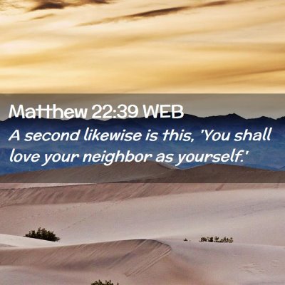 Picture 02 - Matthew 22:39 WEB - A second likewise is this, 'You shall love your - Bible Verse Picture