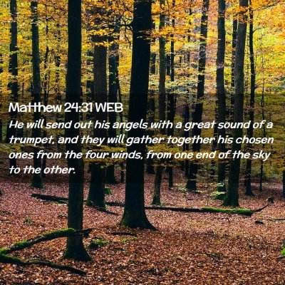 Picture 02 - Matthew 24:31 WEB - He will send out his angels with a great sound of - Bible Verse Picture