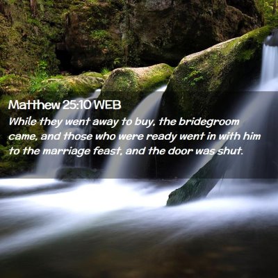 Picture 02 - Matthew 25:10 WEB - While they went away to buy, the bridegroom came, - Bible Verse Picture