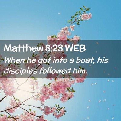 Picture 02 - Matthew 8:23 WEB - When he got into a boat, his disciples followed - Bible Verse Picture