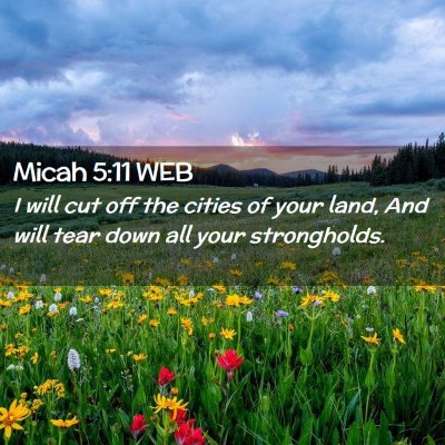 Picture 02 - Micah 5:11 WEB - I will cut off the cities of your land, And will - Bible Verse Picture
