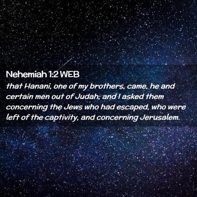 Picture 02 - Nehemiah 1:2 WEB - that Hanani, one of my brothers, came, he and - Bible Verse Picture