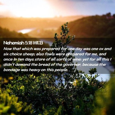 Picture 02 - Nehemiah 5:18 WEB - Now that which was prepared for one day was one - Bible Verse Picture