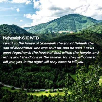 Picture 02 - Nehemiah 6:10 WEB - I went to the house of Shemaiah the son of - Bible Verse Picture
