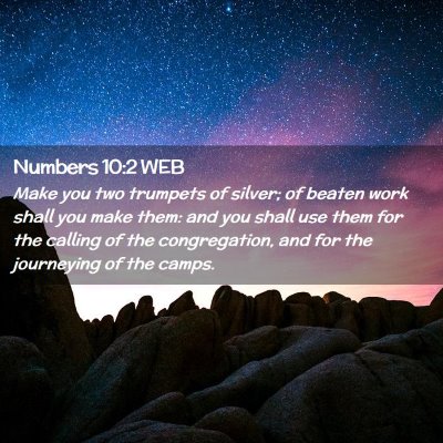 Picture 02 - Numbers 10:2 WEB - Make you two trumpets of silver; of beaten work - Bible Verse Picture