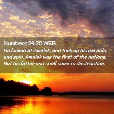 Picture 02 - Numbers 24:20 WEB - He looked at Amalek, and took up his parable, and - Bible Verse Picture