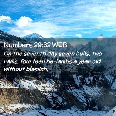 Picture 02 - Numbers 29:32 WEB - On the seventh day seven bulls, two rams, - Bible Verse Picture