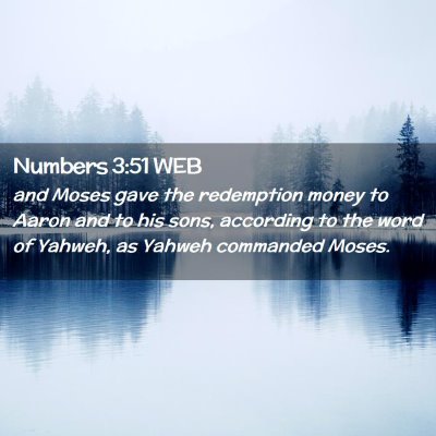 Picture 02 - Numbers 3:51 WEB - and Moses gave the redemption money to Aaron and - Bible Verse Picture