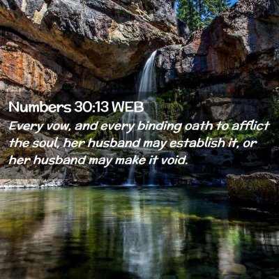 Picture 02 - Numbers 30:13 WEB - Every vow, and every binding oath to afflict the - Bible Verse Picture