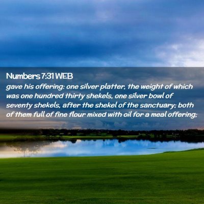 Picture 02 - Numbers 7:31 WEB - gave his offering: one silver platter, the weight - Bible Verse Picture