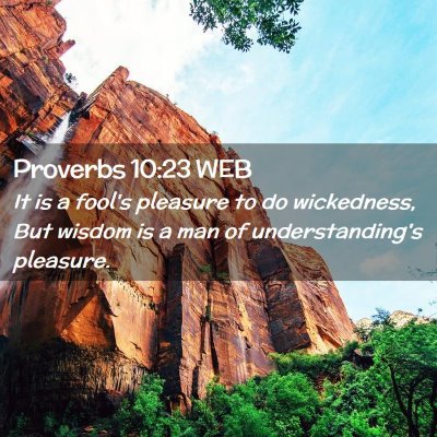 Picture 02 - Proverbs 10:23 WEB - It is a fool's pleasure to do wickedness, But - Bible Verse Picture