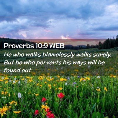 Picture 02 - Proverbs 10:9 WEB - He who walks blamelessly walks surely, But he who - Bible Verse Picture