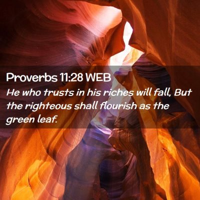Picture 02 - Proverbs 11:28 WEB - He who trusts in his riches will fall, But the - Bible Verse Picture