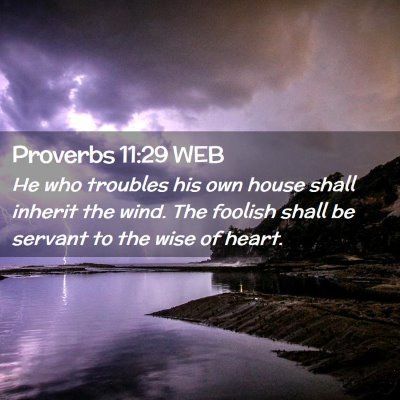 Picture 02 - Proverbs 11:29 WEB - He who troubles his own house shall inherit the - Bible Verse Picture