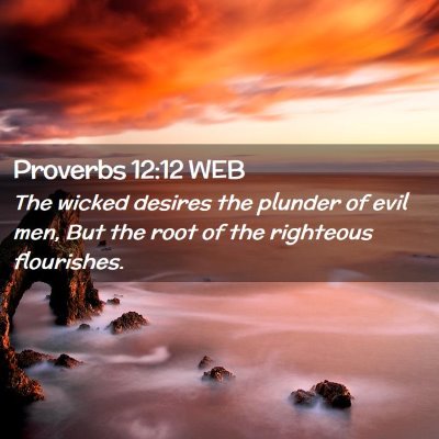 Picture 02 - Proverbs 12:12 WEB - The wicked desires the plunder of evil men, But - Bible Verse Picture