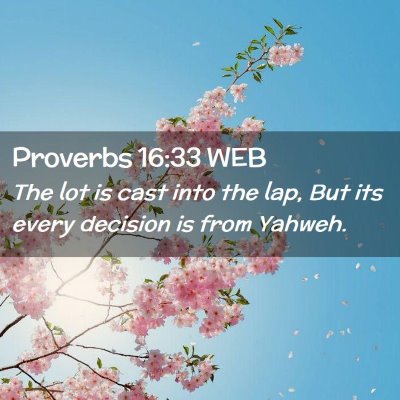 Picture 02 - Proverbs 16:33 WEB - The lot is cast into the lap, But its every - Bible Verse Picture