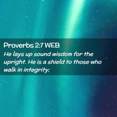 Picture 02 - Proverbs 2:7 WEB - He lays up sound wisdom for the upright. He is a - Bible Verse Picture