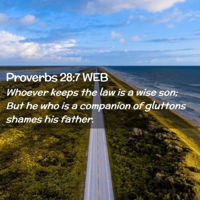Picture 02 - Proverbs 28:7 WEB - Whoever keeps the law is a wise son; But he who - Bible Verse Picture