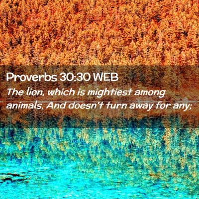 Picture 02 - Proverbs 30:30 WEB - The lion, which is mightiest among animals, And - Bible Verse Picture