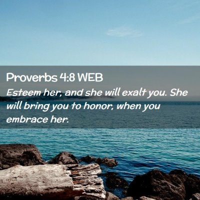 Picture 02 - Proverbs 4:8 WEB - Esteem her, and she will exalt you. She will - Bible Verse Picture