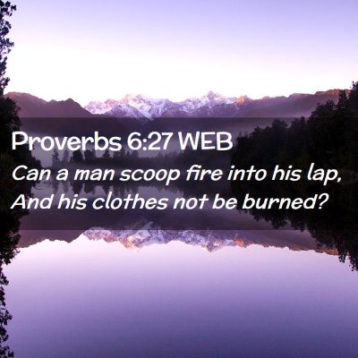 Picture 02 - Proverbs 6:27 WEB - Can a man scoop fire into his lap, And his - Bible Verse Picture