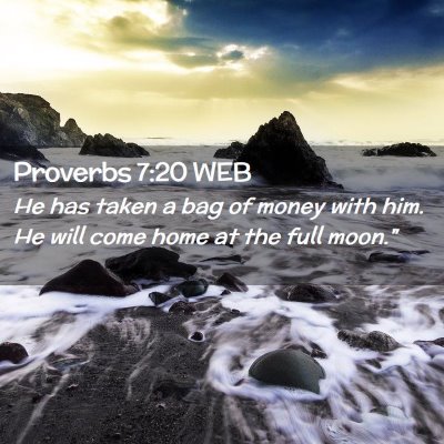 Picture 02 - Proverbs 7:20 WEB - He has taken a bag of money with him. He will - Bible Verse Picture