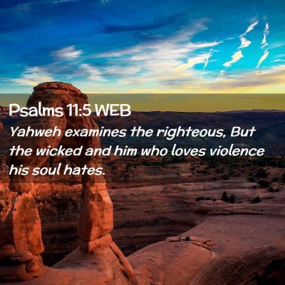 Picture 02 - Psalms 11:5 WEB - Yahweh examines the righteous, But the wicked and - Bible Verse Picture