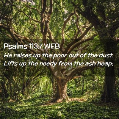 Picture 02 - Psalms 113:7 WEB - He raises up the poor out of the dust. Lifts up - Bible Verse Picture