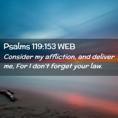 Picture 02 - Psalms 119:153 WEB - Consider my affliction, and deliver me, For I - Bible Verse Picture