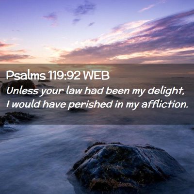 Picture 02 - Psalms 119:92 WEB - Unless your law had been my delight, I would have - Bible Verse Picture