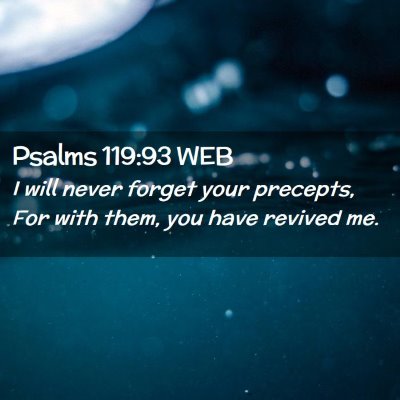 Picture 02 - Psalms 119:93 WEB - I will never forget your precepts, For with them, - Bible Verse Picture
