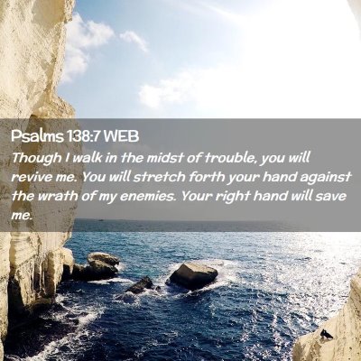 Picture 02 - Psalms 138:7 WEB - Though I walk in the midst of trouble, you will - Bible Verse Picture