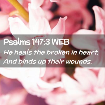 Picture 02 - Psalms 147:3 WEB - He heals the broken in heart, And binds up their - Bible Verse Picture