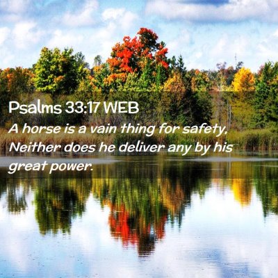 Picture 02 - Psalms 33:17 WEB - A horse is a vain thing for safety, Neither does - Bible Verse Picture