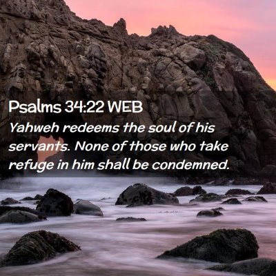 Picture 02 - Psalms 34:22 WEB - Yahweh redeems the soul of his servants. None of - Bible Verse Picture