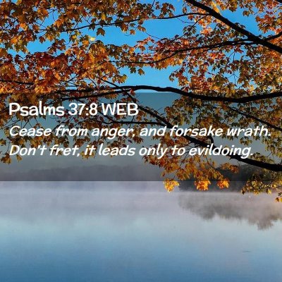Picture 02 - Psalms 37:8 WEB - Cease from anger, and forsake wrath. Don't fret, - Bible Verse Picture