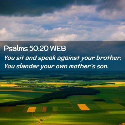 Picture 02 - Psalms 50:20 WEB - You sit and speak against your brother. You - Bible Verse Picture