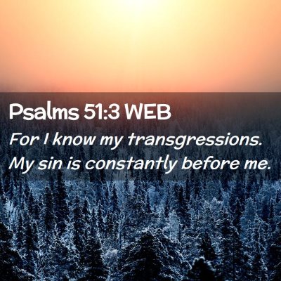 Picture 02 - Psalms 51:3 WEB - For I know my transgressions. My sin is - Bible Verse Picture
