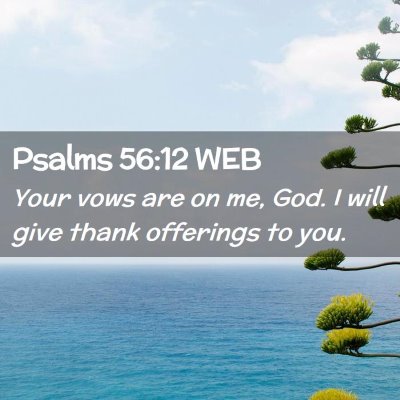 Picture 02 - Psalms 56:12 WEB - Your vows are on me, God. I will give thank - Bible Verse Picture