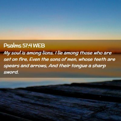 Picture 02 - Psalms 57:4 WEB - My soul is among lions. I lie among those who are - Bible Verse Picture