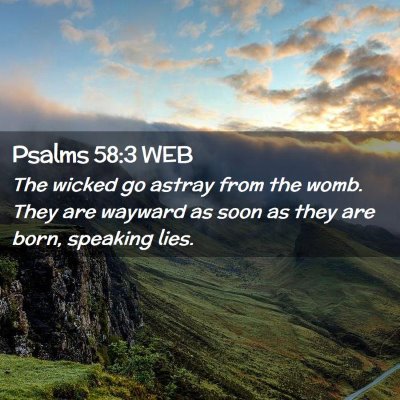 Picture 02 - Psalms 58:3 WEB - The wicked go astray from the womb. They are - Bible Verse Picture