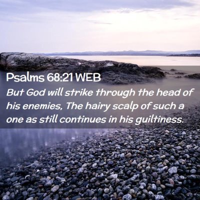 Picture 02 - Psalms 68:21 WEB - But God will strike through the head of his - Bible Verse Picture