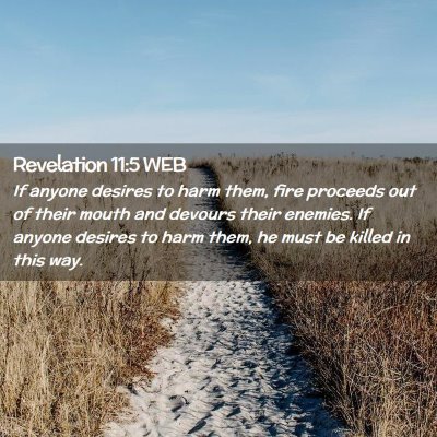 Picture 02 - Revelation 11:5 WEB - If anyone desires to harm them, fire proceeds out - Bible Verse Picture