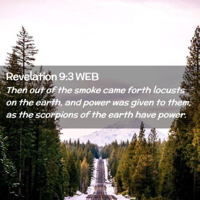 Picture 02 - Revelation 9:3 WEB - Then out of the smoke came forth locusts on the - Bible Verse Picture