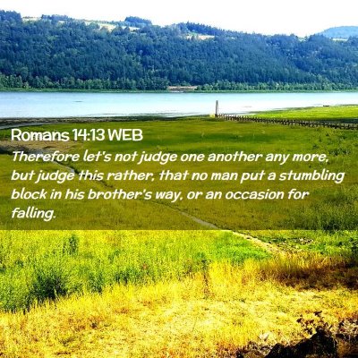 Picture 02 - Romans 14:13 WEB - Therefore let's not judge one another any more, - Bible Verse Picture