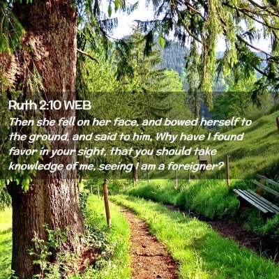 Picture 02 - Ruth 2:10 WEB - Then she fell on her face, and bowed herself to - Bible Verse Picture