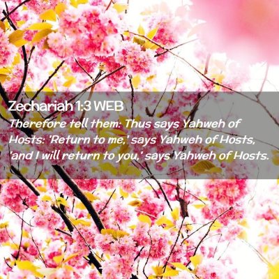 Picture 02 - Zechariah 1:3 WEB - Therefore tell them: Thus says Yahweh of Hosts: - Bible Verse Picture